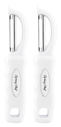 Picture of Spring Chef Premium Swivel Vegetable Peeler, Comfortable Handle and Ultra Sharp Stainless Steel Blades - Perfect Kitchen Peeler For Veggie, Fruit, Potato, Carrot, Apple - White - Set of 2