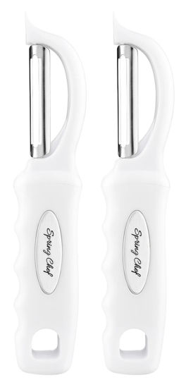 Picture of Spring Chef Premium Swivel Vegetable Peeler, Comfortable Handle and Ultra Sharp Stainless Steel Blades - Perfect Kitchen Peeler For Veggie, Fruit, Potato, Carrot, Apple - White - Set of 2