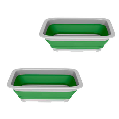 Picture of Set of 2 Multipurpose Wash Bins - 10-Liter Basins for Camping, Parties, or Cleaning - Collapsible Bucket Set by Wakeman (Green)