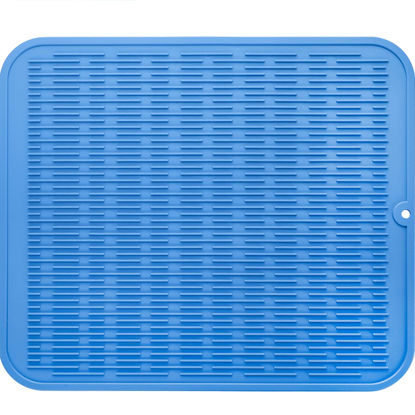 Picture of MicoYang Silicone Dish Drying Mat for Multiple Usage,Easy clean,Eco-friendly,Heat-resistant Silicone Mat for Kitchen Counter or Sink,Refrigerator or Drawer Liner Lichen Blue XL 18 inches x 16 inches
