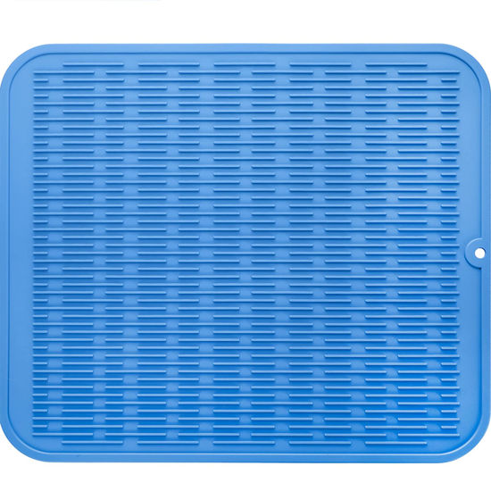 Picture of MicoYang Silicone Dish Drying Mat for Multiple Usage,Easy clean,Eco-friendly,Heat-resistant Silicone Mat for Kitchen Counter or Sink,Refrigerator or Drawer Liner Lichen Blue XL 18 inches x 16 inches