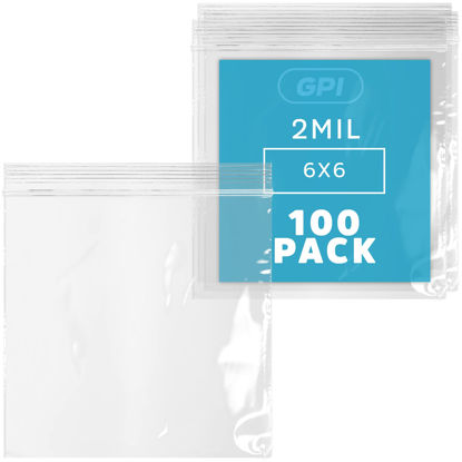 Picture of Clear Plastic Zip Sandwich Bags - Bulk GPI Pack of 100 6" x 6" 2 mil Thick, Strong & Durable RECLOSABLE Poly Baggies with Resealable Zip Top Lock for Travel, Storage, Packaging & Shipping.