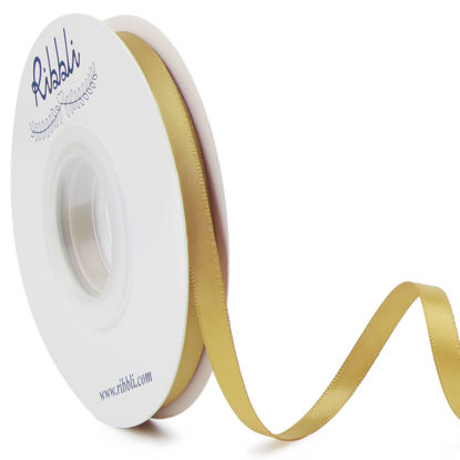 Picture of Ribbli Double Faced Gold Satin Ribbon,1/4” x Continuous 25 Yards,Use for Craft Bows Bouquet, Gift Wrapping, Wedding Decoration, Floral Arrangement
