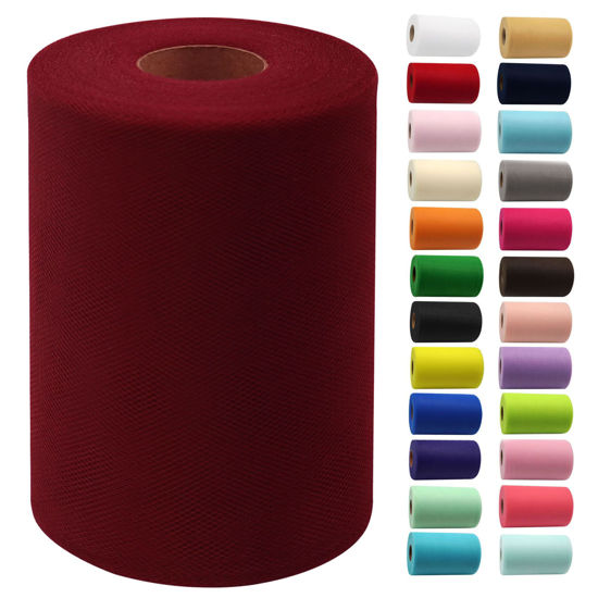 Picture of Burgundy Tulle Fabric Rolls 6 Inch by 100 Yards (300 feet) Fabric Spool Tulle Ribbon for DIY Burgundy Tutu Bow Baby Shower Birthday Party Wedding Decorations Christmas Craft Supplies