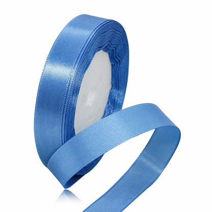 Picture of Solid Color Lake Blue Satin Ribbon, 5/8 Inches x 25 Yards Fabric Satin Ribbon for Gift Wrapping, Crafts, Hair Bows Making, Wreath, Wedding Party Decoration and Other Sewing Projects