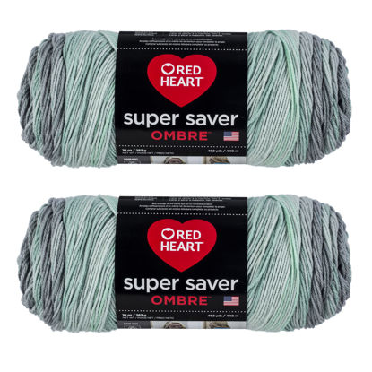 Picture of Red Heart Super Saver Jumbo Fresh Mint Ombre Yarn - 2 Pack of 283g/10oz - Acrylic - 4 Medium (Worsted) - 482 Yards - Knitting/Crochet