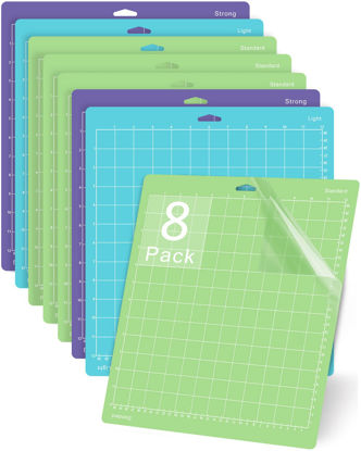 Picture of Gwybkq Cutting Mat 8 Packs for Cricut Explore One/Air/Air 2/Maker 12x12 Variety Grip Non-Slip Durable Mats Sticky (Light,Standard,Strong) Grip Replacement Accessories Card for Crafts