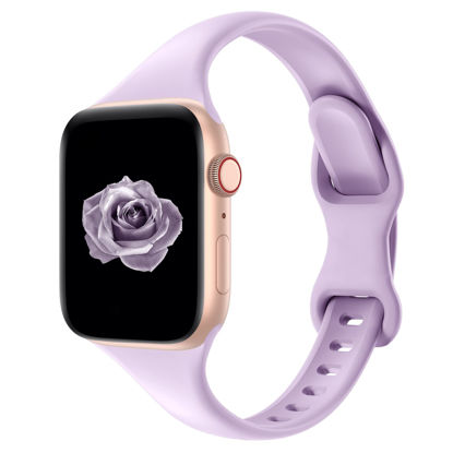 Picture of Acrbiutu Bands Compatible with Apple Watch 38mm 40mm 41mm 42mm 44mm 45mm 49mm, Slim Thin Narrow Replacement Silicone Sport Strap Wristbands for iWatch Series Ultra 8/7/6/5/4/3/2/1 SE Women Men, Lavender