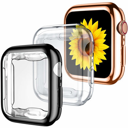 Picture of GEAK for Apple Watch Case 44mm Series 4 Series 5 with Screen Protector, 3 Pack Soft TPU Ultra-Thin Cover All-Around Protective Case for iWatch Case Series 4 44mm Black/Clear/Rose Gold