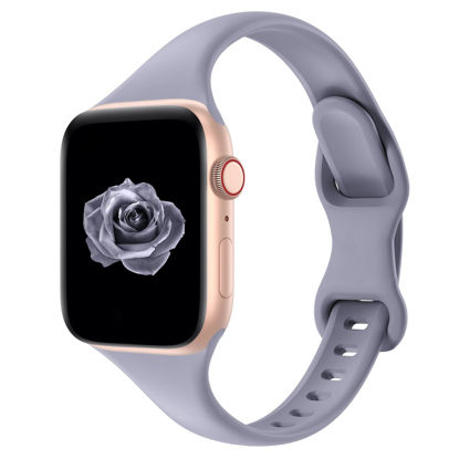 Picture of Acrbiutu Bands Compatible with Apple Watch 38mm 40mm 41mm 42mm 44mm 45mm 49mm, Slim Thin Replacement Silicone Sport Strap Wristbands for iWatch Series Ultra 8/7/6/5/4/3/2/1 SE Women Men, Lavender Gray