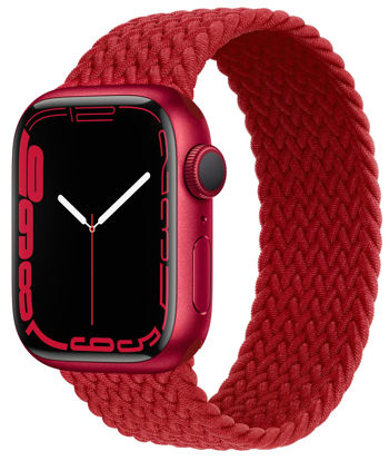 Picture of Proworthy Braided Solo Loop Compatible With Apple Watch Band 42mm 44mm 45mm for Men and Women, Stretch Nylon Elastic Strap Wristband for iWatch Series SE 7 6 5 4 3 2 1 (M, Red)