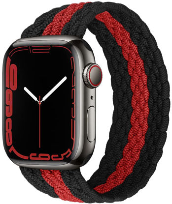 Picture of Proworthy Lace Braided Solo Loop Compatible With Apple Watch Band 42mm 44mm 45mm for Men and Women, Lace Stretch Nylon Elastic Strap for iWatch Series SE 7 6 5 4 3 2 1 (M, Black Red)
