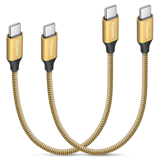 Picture of etguuds Gold Short USB C to USB C Cable [1ft, 2-Pack], 60W/3A Fast Charging Type C to Type C Charger Cable for Samsung Galaxy S23 S22 S21 S20 Ultra 5G, Z Flip/Fold 4 3, Note 20, Pixel 7 6 Pro & More
