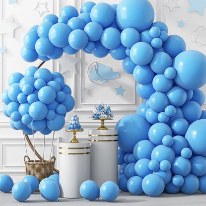 Picture of RUBFAC 129pcs Light Blue Balloons Different Sizes 18 12 10 5 Inch for Garland Arch, Blue Balloons for Birthday Gender Reveal Baby Shower Sky Blue Balloons Party Decoration