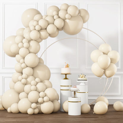 Picture of RUBFAC White Sand Balloons Different Sizes 105pcs 5/10/12/18 Inch White Cream Balloon Garland Kit for Wedding Baby Shower Birthday Party Supplies Bridal Shower Decorations