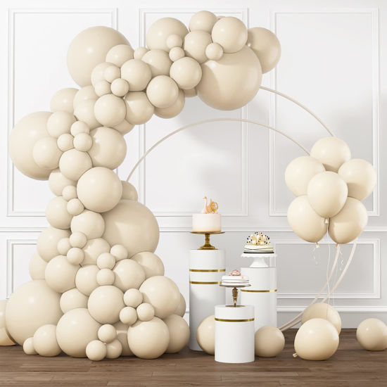 Picture of RUBFAC White Sand Balloons Different Sizes 105pcs 5/10/12/18 Inch White Cream Balloon Garland Kit for Wedding Baby Shower Birthday Party Supplies Bridal Shower Decorations