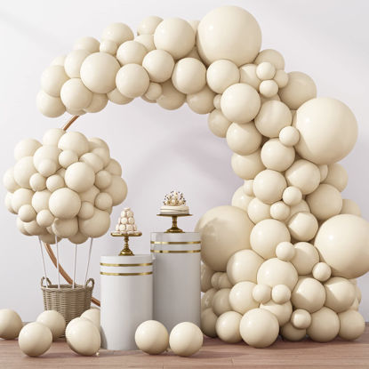 Picture of RUBFAC 129pcs Sand White Balloons Different Sizes 18 12 10 5 Inches for Garland Arch, Premium White Latex Balloons for Birthday Party Graduation Wedding Anniversary Baby Shower Party Decoration