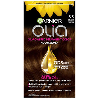 Picture of Garnier Hair Color Olia Ammonia-Free Brilliant Color Oil-Rich Permanent Hair Dye, 5.3 Medium Golden Brown, 2 Count (Packaging May Vary)