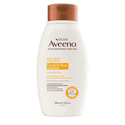 Picture of Aveeno Apple Cider Vinegar Sulfate-Free Shampoo for Balance & High Shine, Daily Clarifying & Soothing Scalp Shampoo for Oily or Dull Hair, Paraben & Dye-Free, 12 Fl Oz