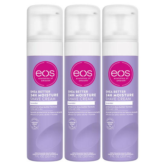 Picture of eos Shea Better Shaving Cream- Lavender, Women's Shave Cream, Skin Care, Doubles as an In-Shower Lotion, 24-Hour Hydration, 7 fl oz, 3-Pack