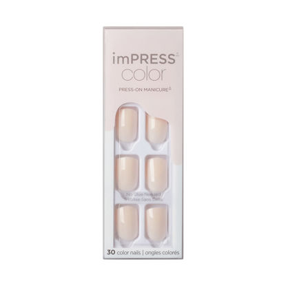 Picture of KISS imPRESS Color Press-On Nails, Gel Nail Kit, PureFit Technology, Short Length, “Point Pink”, Polish-Free Solid Color Manicure, Includes Prep Pad, Mini Nail File, Cuticle Stick, and 30 Fake Nails