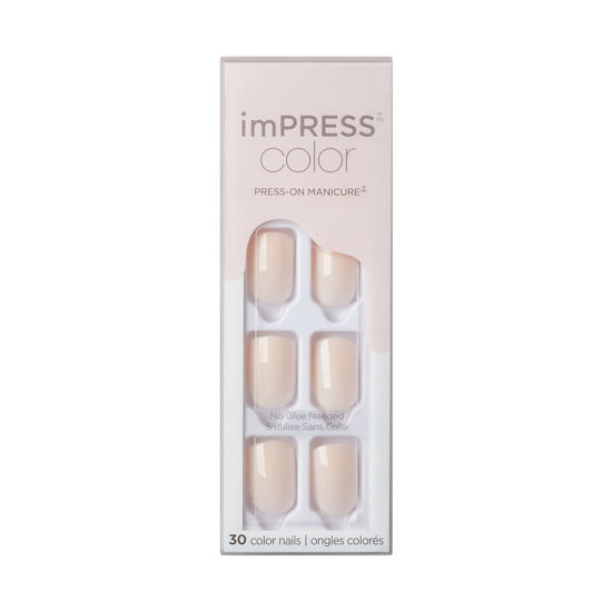 Picture of KISS imPRESS Color Press-On Nails, Gel Nail Kit, PureFit Technology, Short Length, “Point Pink”, Polish-Free Solid Color Manicure, Includes Prep Pad, Mini Nail File, Cuticle Stick, and 30 Fake Nails