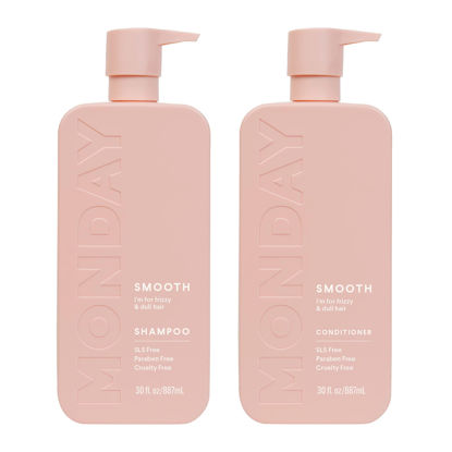Picture of MONDAY HAIRCARE Smooth Shampoo + Conditioner Bathroom Set (2 Pack) 30oz Each for Frizzy, Coarse, and Curly Hair, Made from Coconut Oil, Shea Butter, & Vitamin E, 100% Recyclable Bottles