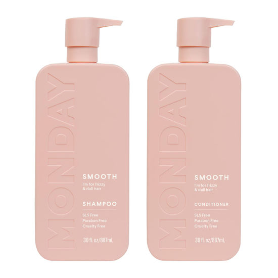Picture of MONDAY HAIRCARE Smooth Shampoo + Conditioner Bathroom Set (2 Pack) 30oz Each for Frizzy, Coarse, and Curly Hair, Made from Coconut Oil, Shea Butter, & Vitamin E, 100% Recyclable Bottles