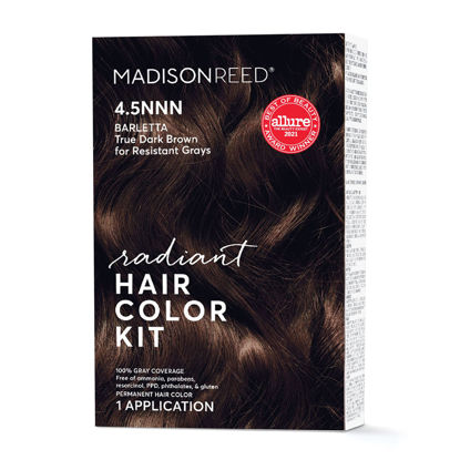 Picture of Madison Reed Radiant Hair Color Kit, Dark Brown for 100% Coverage of Resistant Gray Hair, Ammonia-Free, 4.5NNN Barletta Brown, Permanent Hair Dye, Pack of 1