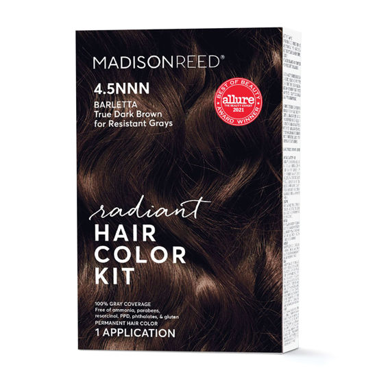Picture of Madison Reed Radiant Hair Color Kit, Dark Brown for 100% Coverage of Resistant Gray Hair, Ammonia-Free, 4.5NNN Barletta Brown, Permanent Hair Dye, Pack of 1