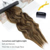Picture of KooKaStyle Invisible Wire Hair Extensions with Transparent Headband Adjustable Size 4 Secure Clips Long Wavy Highlight Hairpiece 20 Inch Balayage Chocolate Brown to Caramel Blonde for Women