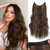 Picture of KooKaStyle Invisible Wire Hair Extensions with Transparent Headband Adjustable Size 4 Secure Clips Long Wavy Highlight Hairpiece 20 Inch Balayage Dark Brown to Chestnut for Women