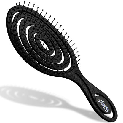 Picture of Ninabella Organic Detangling Hair Brush for Women, Men & Children - Does not Pull on Hair - Hair Straightening Brushes for Straight, Curly & Wet Hair - Unique Spiral Hairbrush