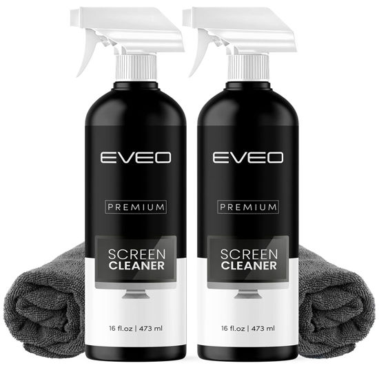 Picture of EVEO Screen Cleaner Spray (16oz x 2 Pack) - Large Screen Cleaner Bottle - TV Screen Cleaner, Computer Screen Cleaner, for Laptop, Phone, Ipad - Electronic Cleaner - Microfiber Cloth Included