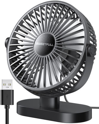 Picture of SWEETFULL Small USB Desk Fan, 3 Speeds Portable Personal Desktop Table Fan, Dual 360° Adjustment Mini Fan, Quiet Operation, for Home Office Car Outdoor Travel (all black)