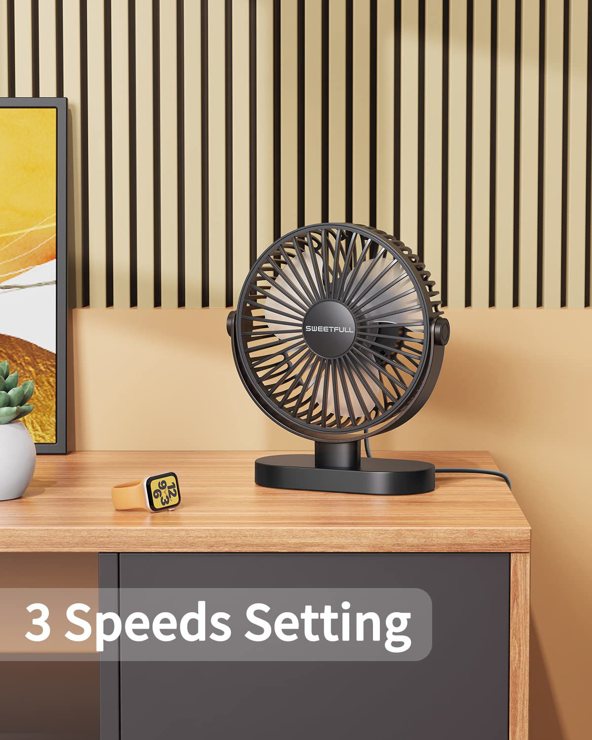 GetUSCart- SWEETFULL Small USB Desk Fan, 3 Speeds Portable Personal ...