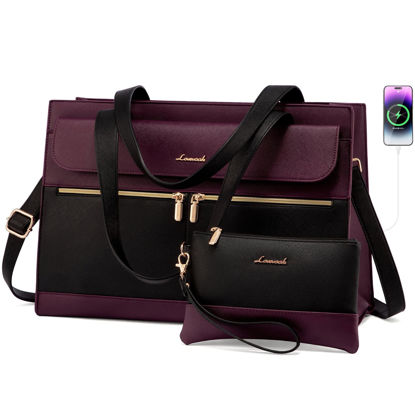 Picture of LOVEVOOK Laptop Bag for Women 15.6 Inch Laptop Tote Work Bag Professional Leather Computer Briefcase Waterproof Handbag Shoulder Bag Large Capacity Business Teacher Office Bag Crossbody Purse