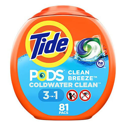 Picture of Tide PODS Laundry Detergent Soap PODS, High Efficiency (HE), Clean Breeze, 81 count