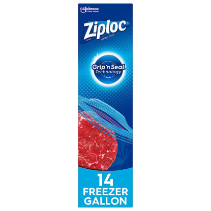 Picture of Ziploc Gallon Food Storage Freezer Bags, Grip 'n Seal Technology for Easier Grip, Open, and Close, 14 Count