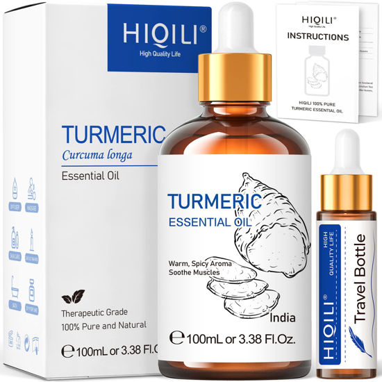 Picture of HIQILI Turmeric Oil for Face Dark Spots, Face Skin Problems,100% Pure Therapeutic Grade, Use After Dilution- 3.38 Fl Oz.