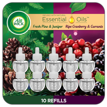 Picture of Air Wick Plug In Scented Oil Refill, 10ct, Fresh Pine & Ripe Cranberry, Essential Oils, Air Freshener