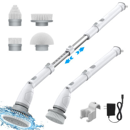 Picture of Voweek Electric Spin Scrubber, Power Scrubber with 4 Replaceable Brush Heads and Adjustable Extension Arm, Cordless Household Cleaning Brush for Bathroom Tub Tile Floor