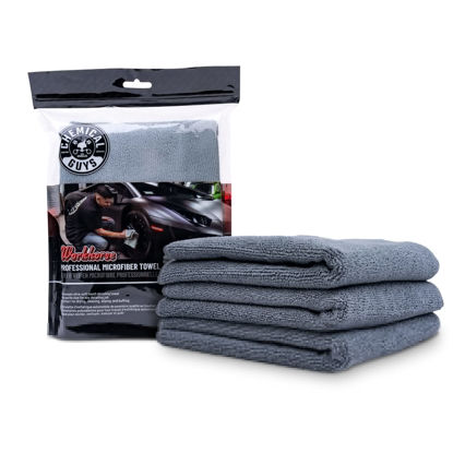 Picture of Chemical Guys MIC35203 Workhorse Professional Grade Microfiber Towel, Gray (Safe for Car Wash, Home Cleaning & Pet Drying Cloths) 16" x 16", Pack of 3