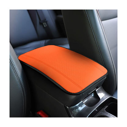 Picture of 8sanlione Car Armrest Storage Box Mat, Fiber Leather Car Center Console Cover, Car Armrest Seat Box Cover Accessories Interior Protection for Most Vehicle, SUV, Truck, Car (Orange)