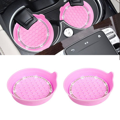Picture of Amooca Car Cup Coaster Universal Non-Slip Cup Holders Bling Crystal Rhinestone Car Interior Accessories 2 Pack Pink