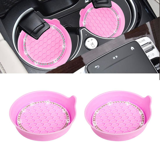 Bling Car Coasters For Cup Holder 2 Pack Universal Anti Slip Silicone Cup  Holder Insert Crystal Rhinestone Car Interior Accessories