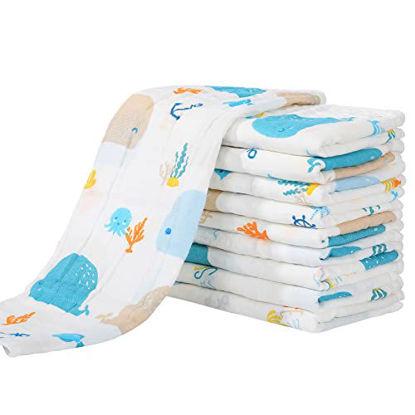 Picture of Yoofoss Muslin Burp Cloths for Baby 10 Pack 100% Cotton Baby Washcloths for Boys Girls Large 20''X10'' Super Soft and Absorbent Whale