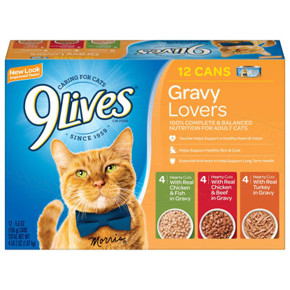 Picture of 9Lives Gravy Favorites Wet Cat Food Variety Pack, 5.5 Ounce Can (Pack of 12)