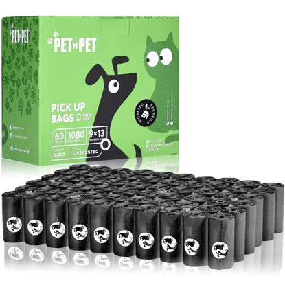 Picture of PET N PET Dog Poop Bag USDA Certified 38% Biobased Poop Bags 1080 Counts 60 Rolls 9x13 Inches Dog Bags for Poop
