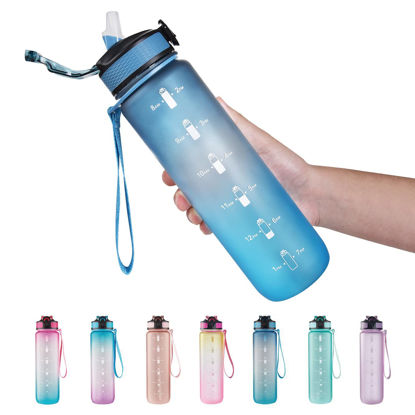 Picture of EYQ 32 oz Water Bottle with Time Marker, Carry Strap, Leak-Proof Tritan BPA-Free, Ensure You Drink Enough Water for Fitness, Gym, Camping, Outdoor Sports